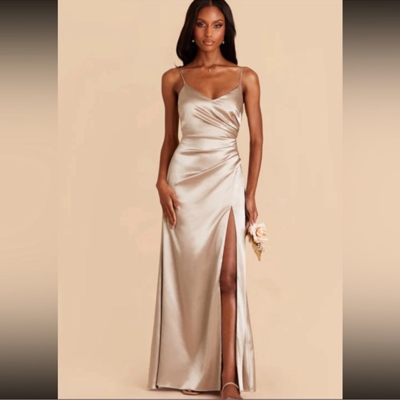 Birdy Grey Catherine Dress Shiny Satin Neutral Champagne - Picture 1 of 2
